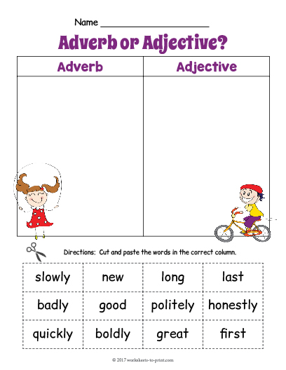 Adjective Adverb Sort Worksheet1