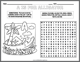 Alligator Word Search & Coloring Page thumbnail