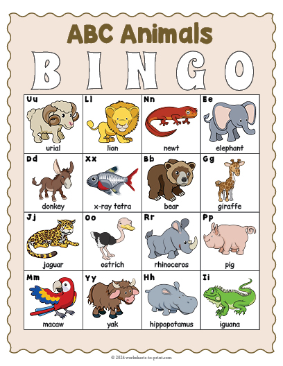 Free Animal Bingo