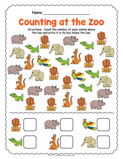 At the Zoo Counting Worksheet