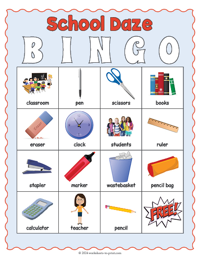 Free Back To School Bingo