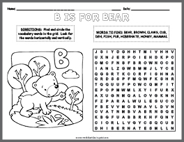 Bear Word Search & Coloring Page thumbnail