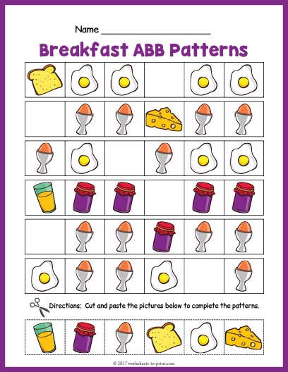 Breakfast ABB Pattern Worksheet