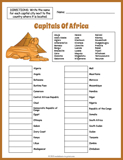 Free Capitals Of Africa Geography Worksheet