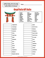 Capitals Of Asia Geography Worksheet thumbnail