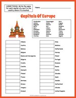 Capitals Of Europe Geography Worksheet thumbnail
