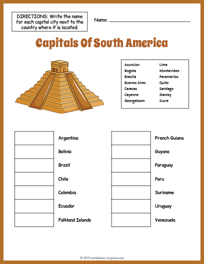 Free Capitals Of South America Geography Worksheet