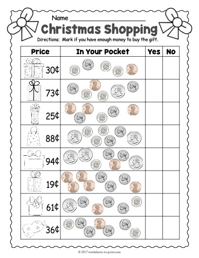 Christmas Money Worksheet