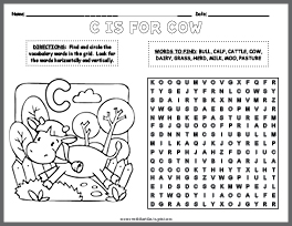 Cow Word Search & Coloring Page thumbnail