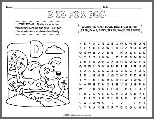 Free Dog Word Search & Coloring Page