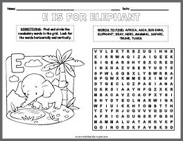 Elephant Word Search & Coloring Page thumbnail