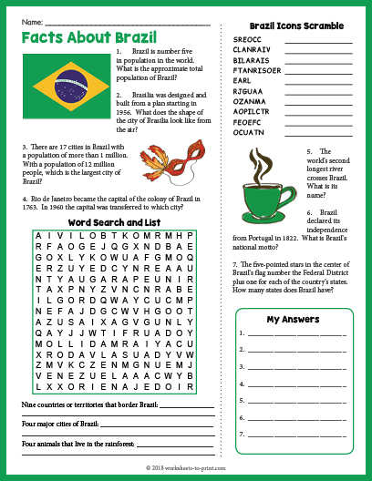 Free Facts About Brazil Geography Worksheet