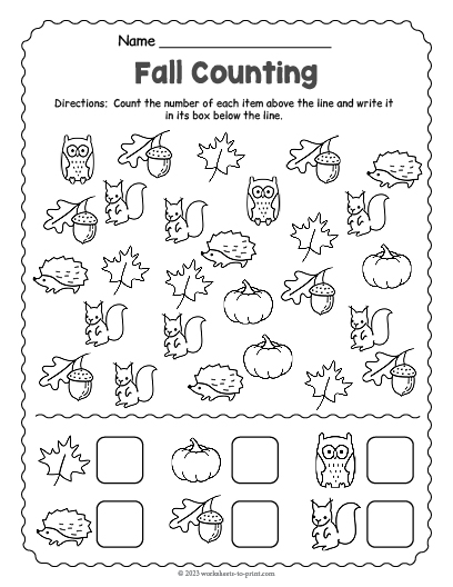 Free Fall Counting Worksheet
