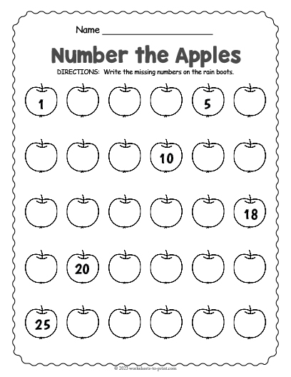 Free Fall Number Worksheet