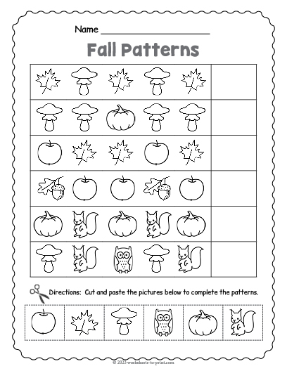 Free Fall Pattern Worksheet