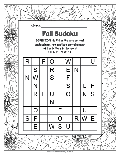 Free Fall Sudoku Worksheet