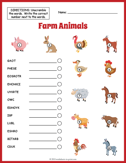 Farm Animals Vocabulary Worksheet