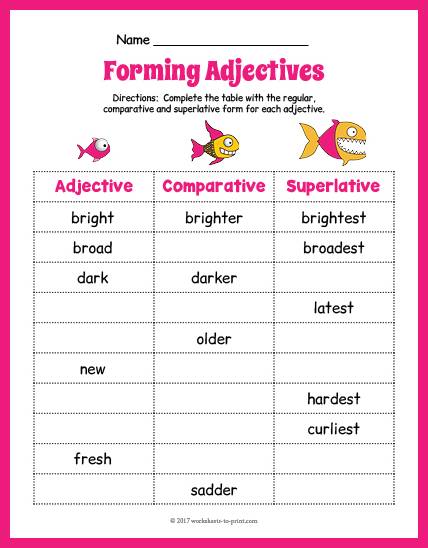 Fish Adjective Forms Worksheet