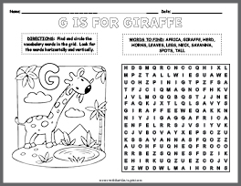 Giraffe Word Search & Coloring Page thumbnail