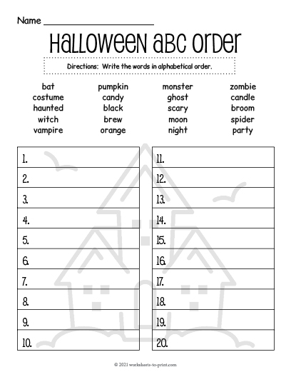 Halloween Alphabetizing Worksheet