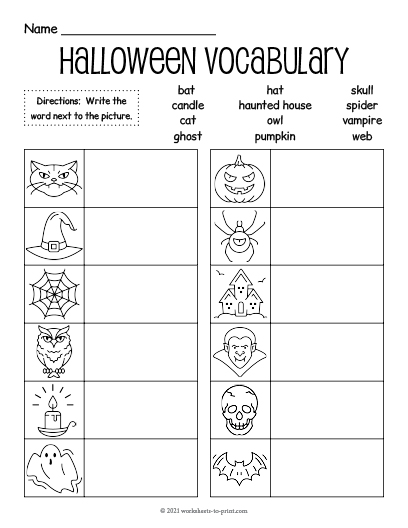 Halloween Vocabulary Fill-in Worksheet