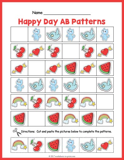 Happy Day AB Pattern Worksheet