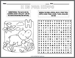 Hippo Word Search & Coloring Page thumbnail