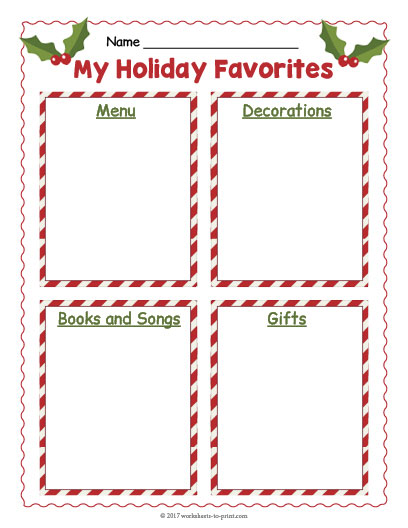 Holiday Writing Worksheet