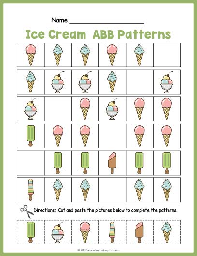 Ice Cream ABB Pattern Worksheet