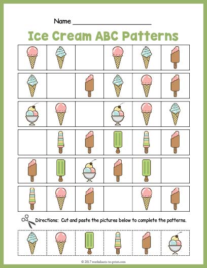 Ice Cream ABC Pattern Worksheet