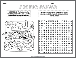 Jaguar Word Search & Coloring Page thumbnail