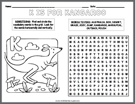 Kangaroo Word Search & Coloring Page thumbnail
