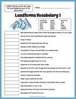 Landforms Vocabulary Worksheet 1 thumbnail