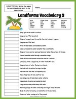 Landforms Vocabulary Worksheet 3 thumbnail