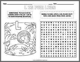Lion Word Search & Coloring Page thumbnail