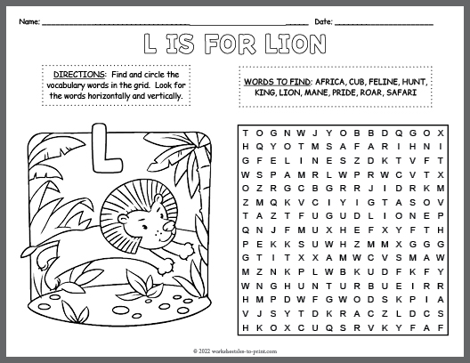 Free Lion Word Search & Coloring Page