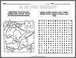 Monkey Word Search & Coloring Page thumbnail