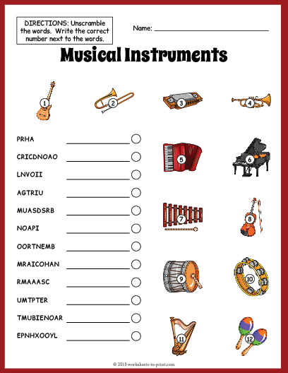 Musical Instruments Vocabulary Worksheet