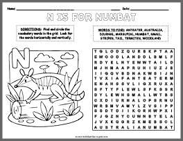 Numbat Word Search & Coloring Page thumbnail