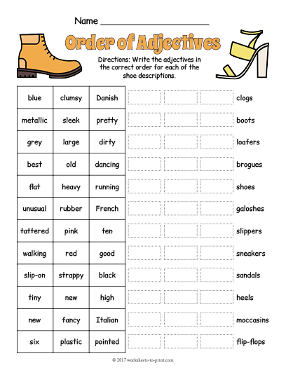 Order Of Adjectives Worksheet