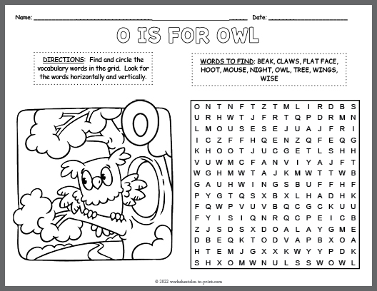 Free Owl Word Search & Coloring Page