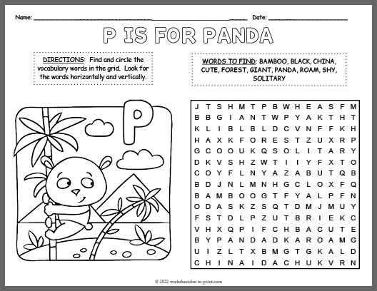 Free Panda Word Search & Coloring Page