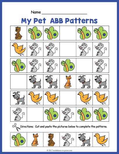 Pets ABB Pattern Worksheet