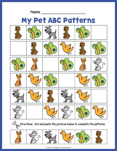 Pets ABC Pattern Worksheet