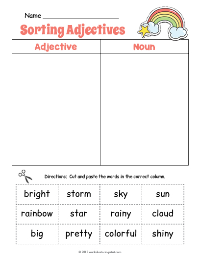 Rainbow Adjective Sorting Worksheet