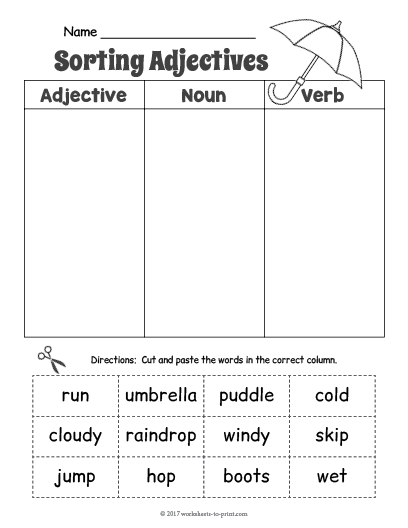 Rainy Day Adjective Sorting Worksheet