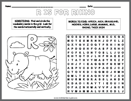 Rhino Word Search & Coloring Page thumbnail