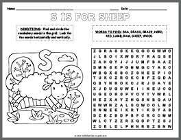 Sheep Word Search & Coloring Page thumbnail