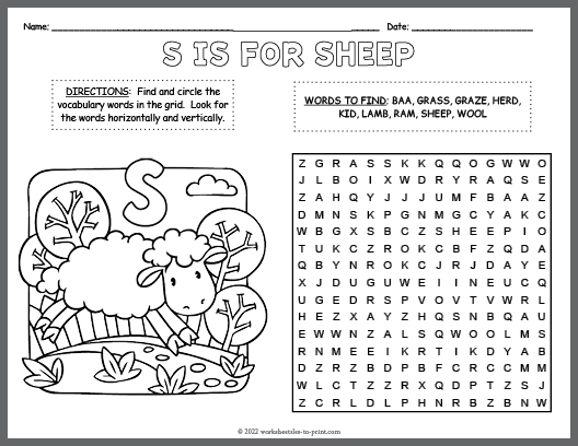 Free Sheep Word Search & Coloring Page