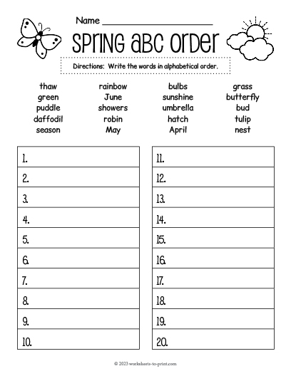 Free Spring Alphabetizing Worksheet